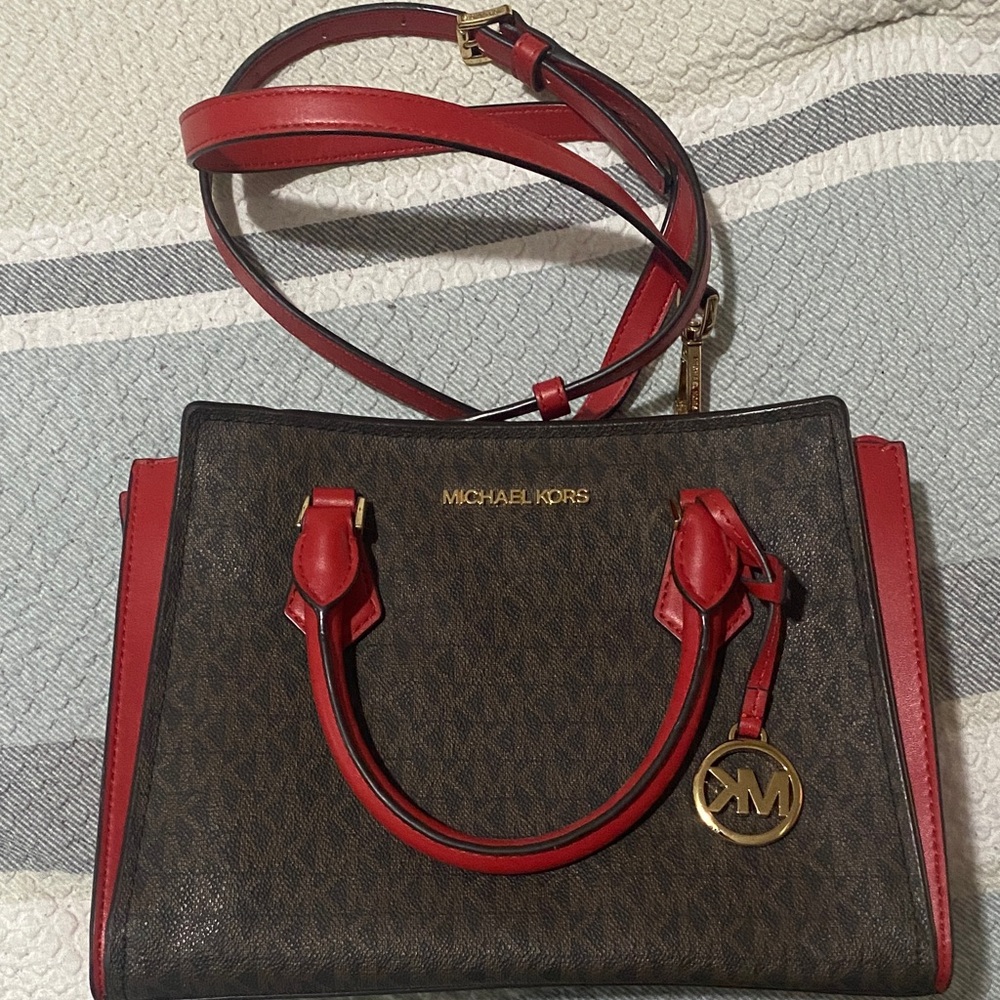 Michael Kors Red and Brown Satchel